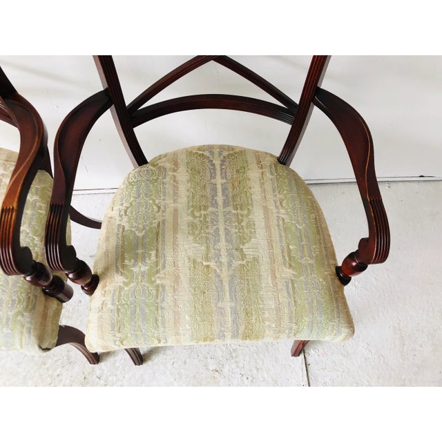 Hollywood Regency English Style Mahogany Arm Chairs, Pair For Sale - Image 4 of 9