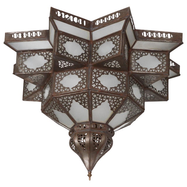 Moroccan Moorish Star Shape Frosted Glass Lantern Light Shade For Sale