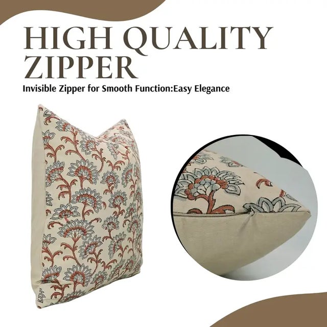 Art Deco Fabdivine Handcrafted Block Print Cushion Cover 14x36 Inch Cotton Satin-Rajniganda For Sale - Image 3 of 5