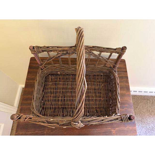 Late 20th Century Vintage Rustic Twig Magazine Holder With Arched Handle For Sale - Image 5 of 8