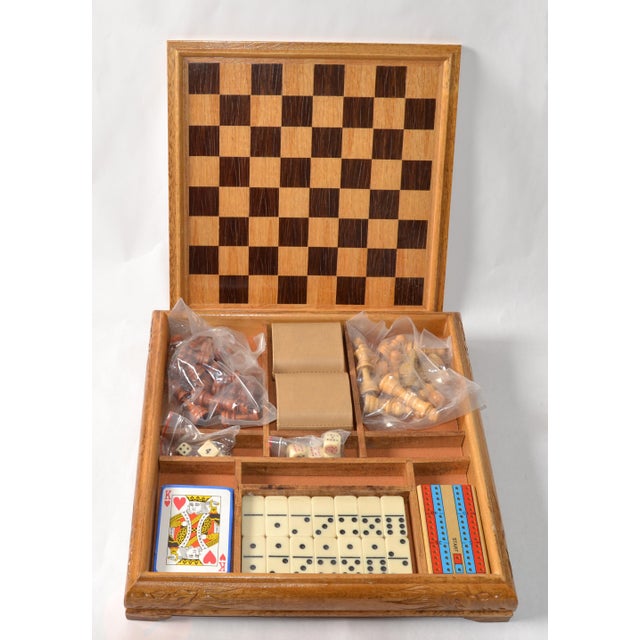 AVeM Italy Italian Vintage Carved Wood Backgammon Chess Set Toys Collectables Box Board Never Used For Sale - Image 4 of 17
