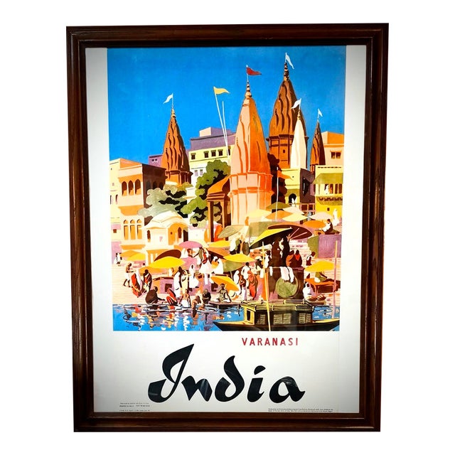 1960 Mid-Century Modern "India: Varanasi" Original Tourism Lithograph Poster For Sale