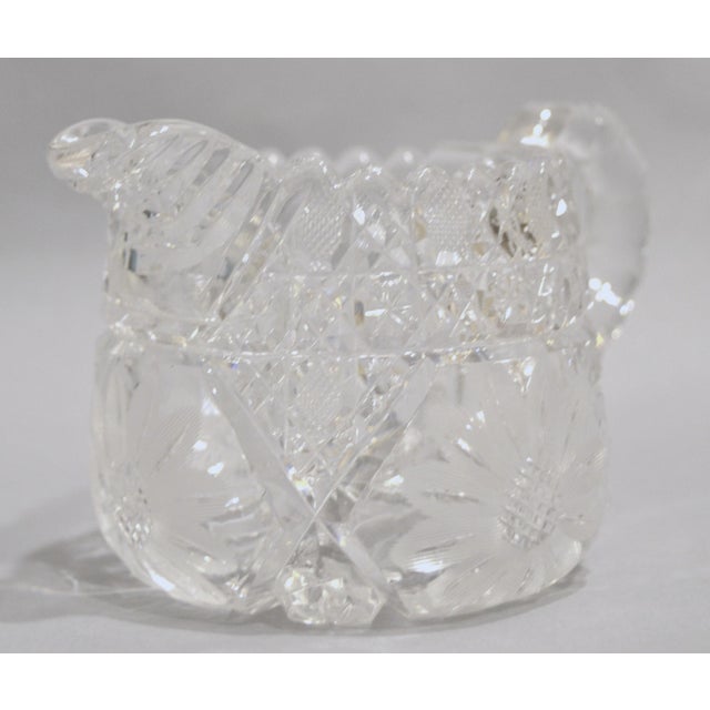 Metal Early 20th Century American Brilliant Period Etched Cut Crystal Creamer Jug Pitcher For Sale - Image 7 of 12