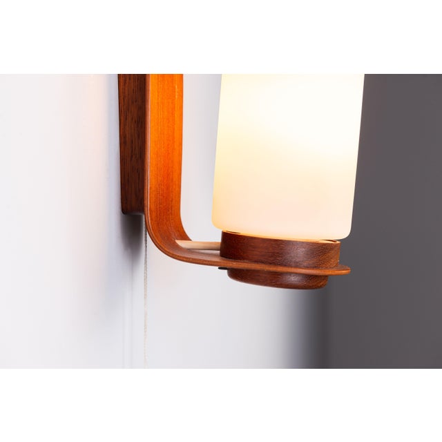 Cilindrical Opal Glass and Bent Wood Wall Lamp, 1960s For Sale - Image 9 of 12