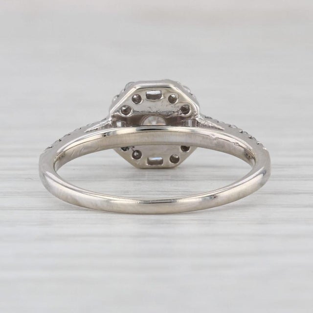 Modern 0.75ctw Round Diamond Halo Engagement Ring 14k White Gold Size 6.5 Cathedral For Sale - Image 3 of 8