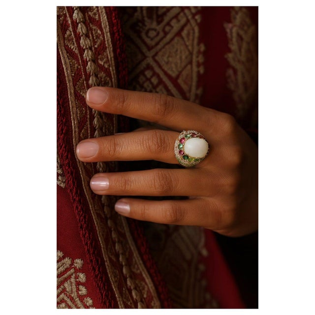 Bochic "Flamenco" Opal & Multi Fancy Color Sapphires Cocktail Ring 18K Gold For Sale - Image 15 of 18