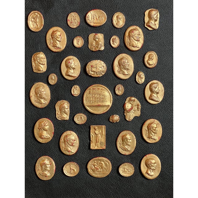 #157 Grand Tour Revival Gilded Intaglio Arrangement on the Leather Board and in Gilt Frame For Sale - Image 12 of 12