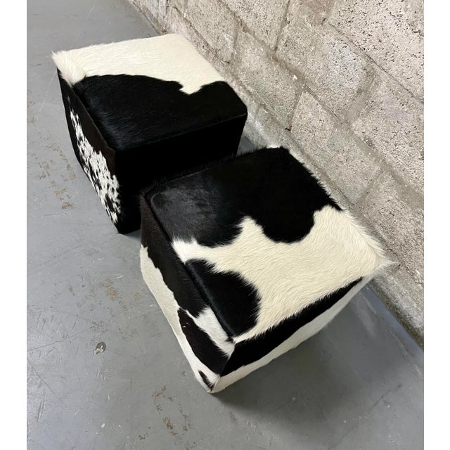 2020s A Pair of Late 20th Century Cow Hide Ottomans/ Footstools. For Sale - Image 5 of 12