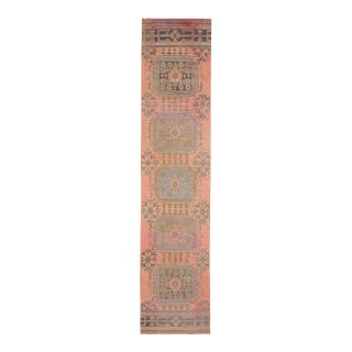 Vintage Turkish Hand-Knotted Wool Cotton Pink Runner Rug For Sale