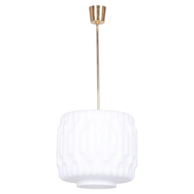 Mid-Century Modern Pendant Light in Brass and Opaline Glass, Czech, 1960s For Sale - Image 11 of 11