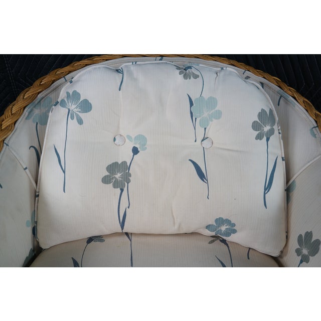 Vintage Bohemian Organic Modern Coastal Braided Wicker Barrel Patio Arm Chair For Sale - Image 4 of 18