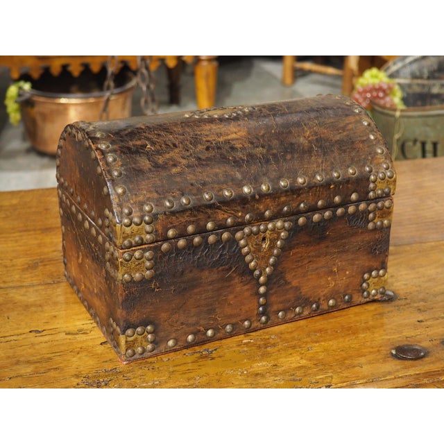 Mid 19th Century Studded Leather Table Coffret From France For Sale - Image 10 of 11