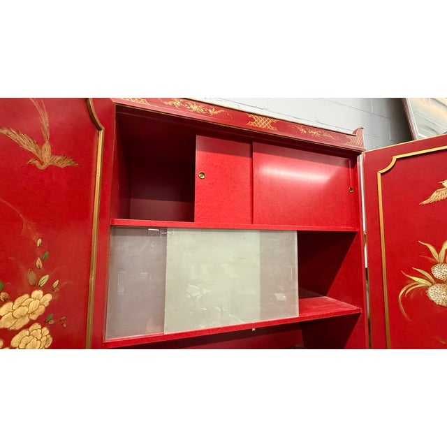 Wood Vintage Asian Armoire With Red Lacquer Finish For Sale - Image 7 of 8