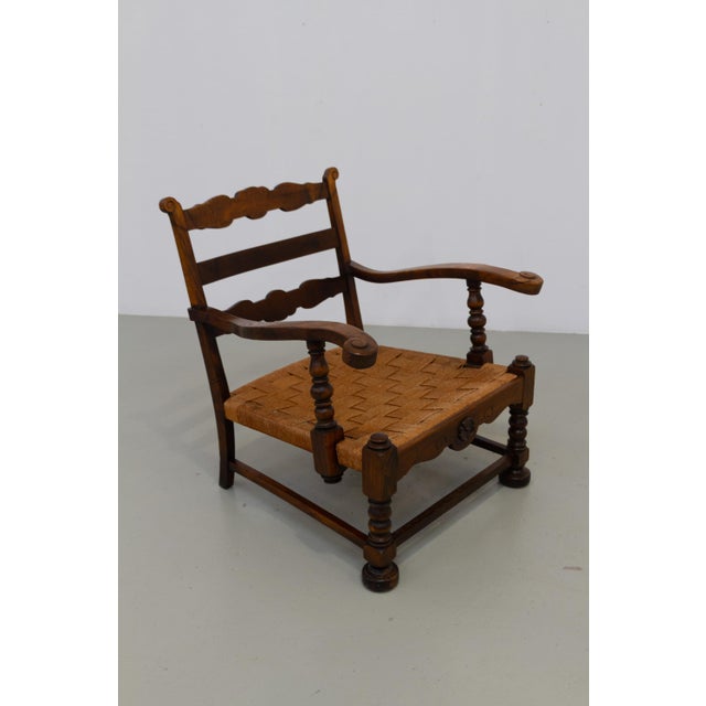 Danish Art Nouveau Lounge Chair in Oak and Papercord, 1930s For Sale - Image 6 of 18