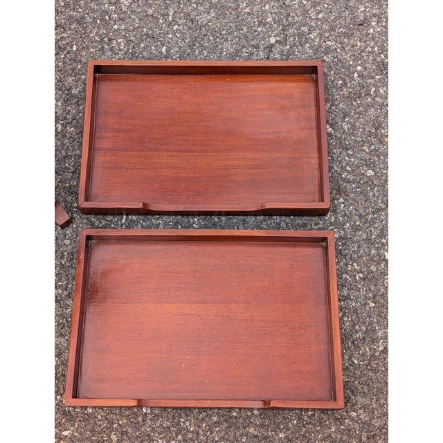 Contemporary Vintage Hand Carved Tray Top Storage Shelf For Sale - Image 3 of 10