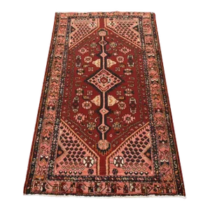 Zanjan Rug 3'6'' X 5'11'' Red Wool Vintage Tribal Hand-Knotted Oriental Carpet