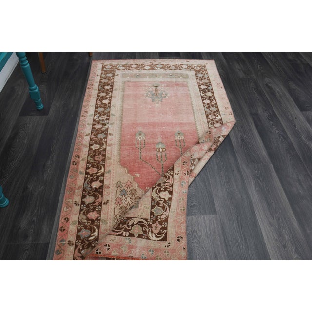 1970s Vintage Handmade Wool Cotton Pink Area Rug For Sale - Image 10 of 11