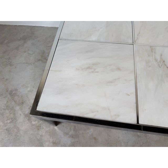 Metal 1970s Leon Rosen for Pace Collection Portuguese Marble & Polished Stainless Steel Coffee Table For Sale - Image 7 of 13