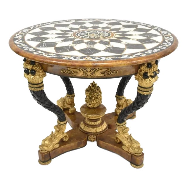 Ornate Pietra Dura Center Table With Dolphin Base For Sale