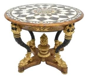 Ornate Pietra Dura Center Table With Dolphin Base