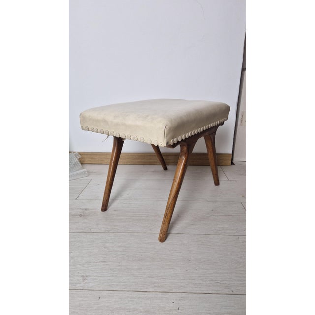 Ottoman in Light Wood with Eco-Leather Upholstery, 1950s For Sale - Image 6 of 9