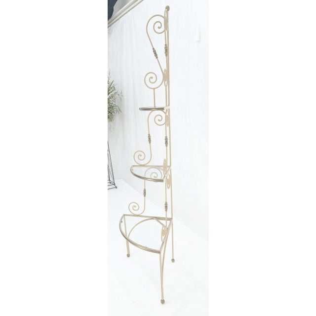 Baker Style Corner Rounded Wrought Iron Brass Glass Etagere Shelf Display c1940s For Sale - Image 9 of 12