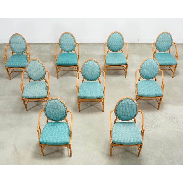Contemporary Set of Ten McGuire Organic Modern Rattan Cane Dining Chairs For Sale - Image 3 of 18
