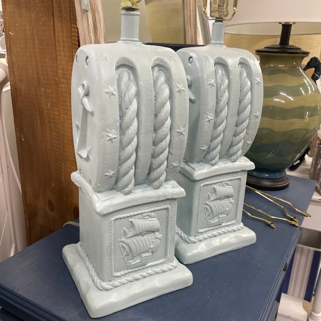 Gray Vintage Ceramic Nautical Theme Table Lamps - a Pair For Sale - Image 8 of 10