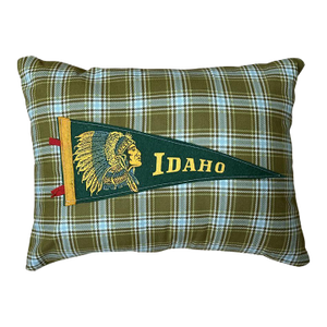 Idaho Native American Vintage Pennant on New Woven Plaid Throw Pillow