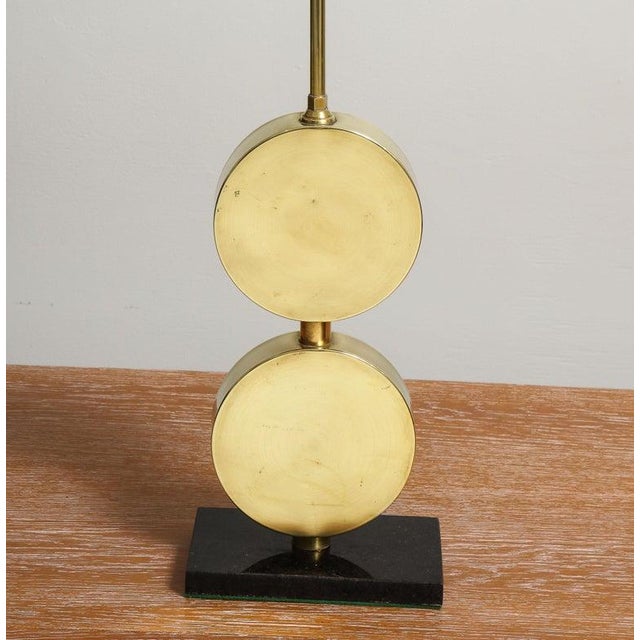 Mid-Century Modern Sculptural Mid-Century Modern Brass Disc Lamps - a Pair For Sale - Image 3 of 10