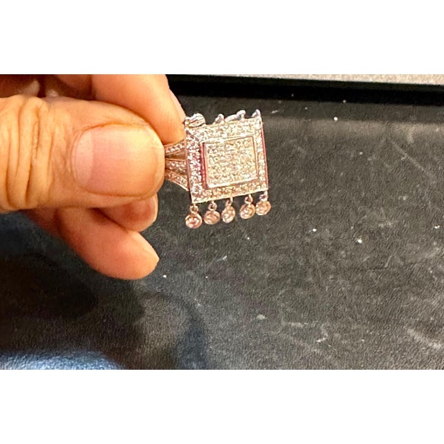 1.9 Ct Micro Pave Diamond 18 Karat White Gold Hanging Diamond Ring Size 6.5 For Sale - Image 10 of 18