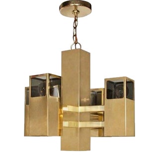 1970s Robert Sonneman Brass and Lucite Chandelier For Sale
