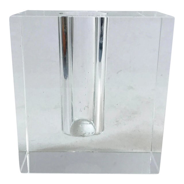 2000s Tizo Design Clear Rectangular Crystal Glass Bud Vase For Sale
