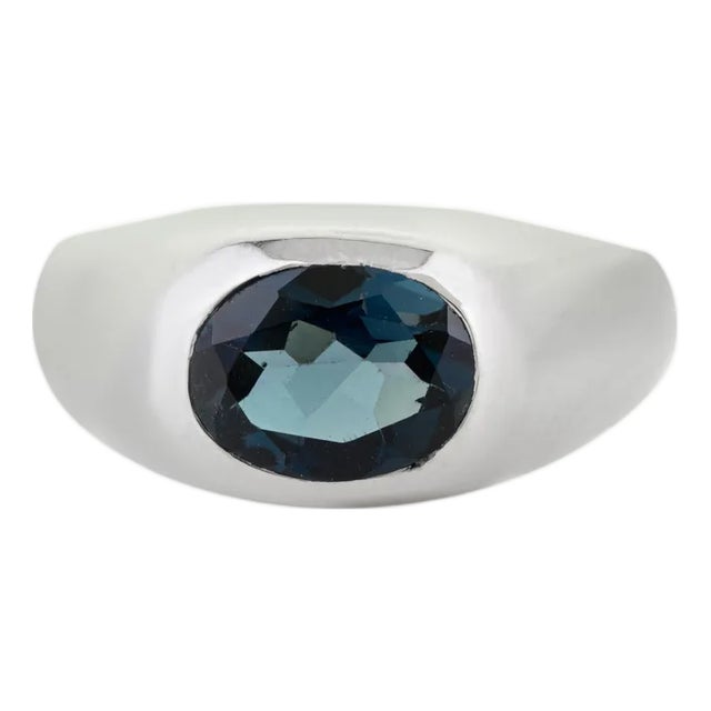 Handcrafted 8.9 Carat London Blue Topaz Silver Dome Ring- Size 6.5 For Sale