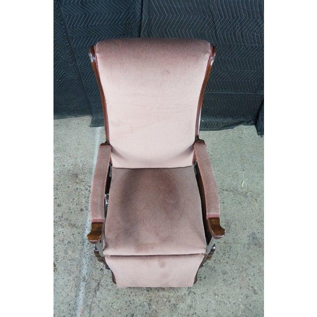 Wood Antique 19th C Victorian Walnut Mechanical Reclining Library Chair Chaise Lounge For Sale - Image 7 of 17