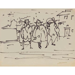 Mino Maccari, The Gentlemen Drawing, Modern Watercolor on Paper, 1950s For Sale
