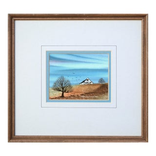 Barn in Autumn - Small Country Landscape With Tree by M. Lemieux For Sale