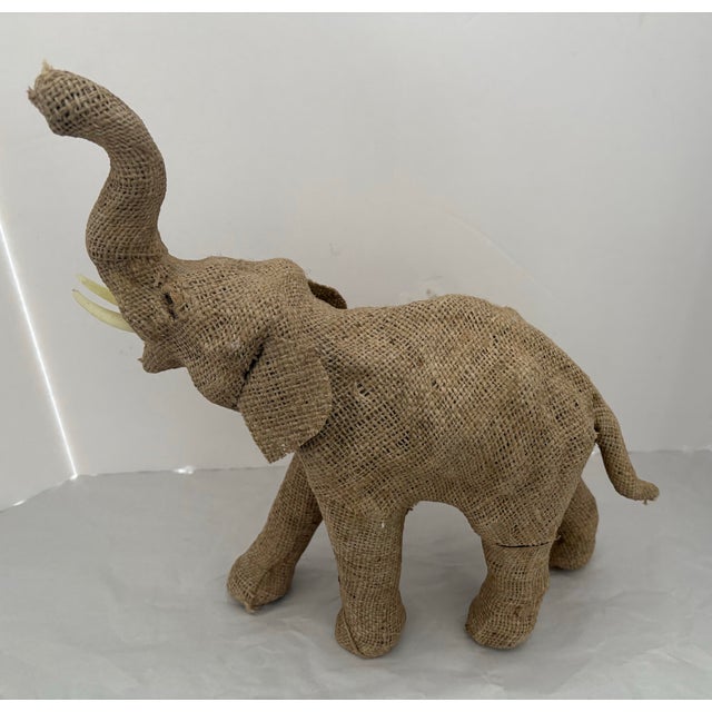 Folk Art Vintage Handcrafted Burlap Elephant Sculpture | Bohemian Folk Art Safari Decor For Sale - Image 3 of 11