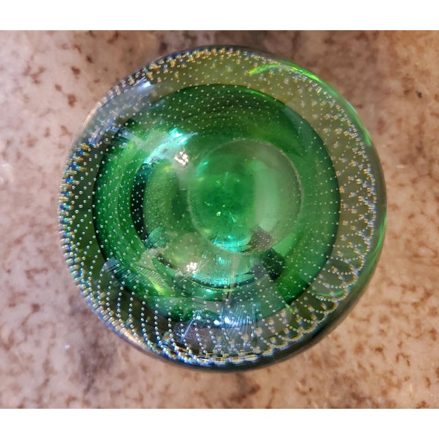 Mid-Century Modern Mid-Century Modern a.d. Copier for Royal Leerdam Emerald "Spijkerbol" Controlled Bubble Glass Bud Vase & Taper Holder (1950s) For Sale - Image 3 of 3