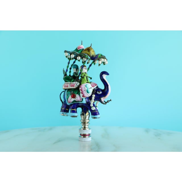 Indian Indian Meenakari Enameled Silver Elephant Lamp Finial For Sale - Image 3 of 11