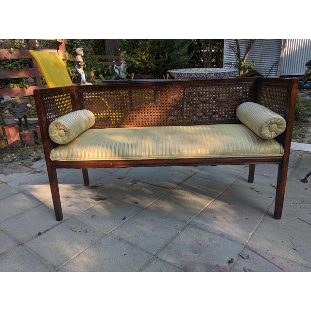 Mid Century Walnut Cane Back Settee Bench Loveseat Chairish