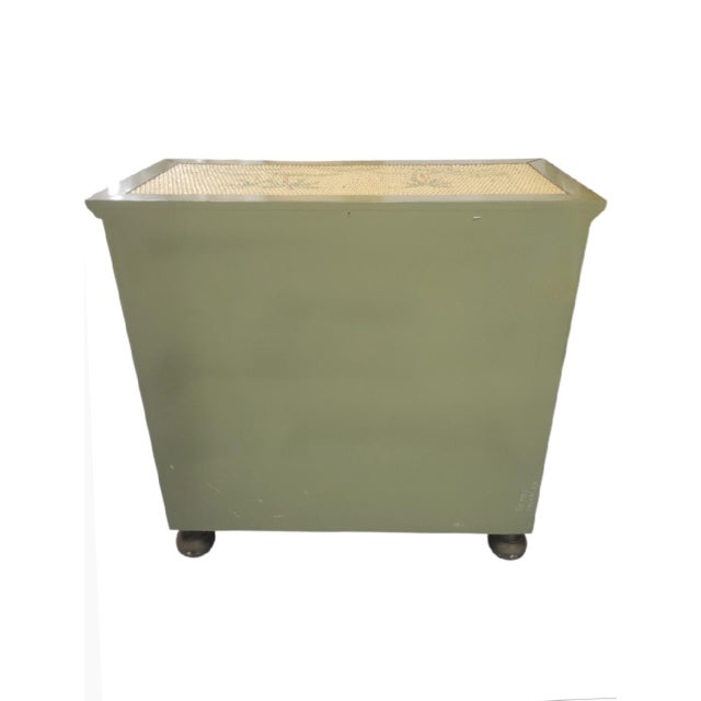 1990s Vintage Palm Beach Regency Painted Palm Tree Woven Rattan Sage Green Three-Drawer Chest / Nightstand For Sale - Image 5 of 9
