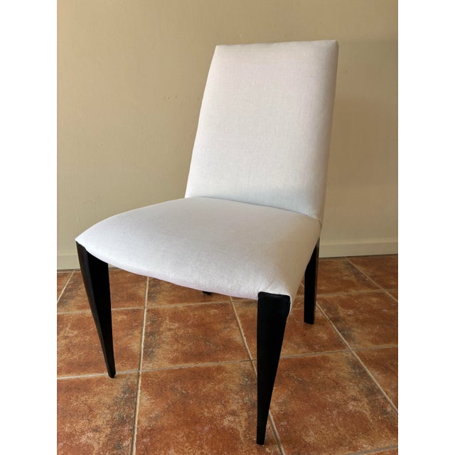 Early 21st Century Ebony and White Linen Contemporary Dining Chairs For Sale - Image 5 of 11
