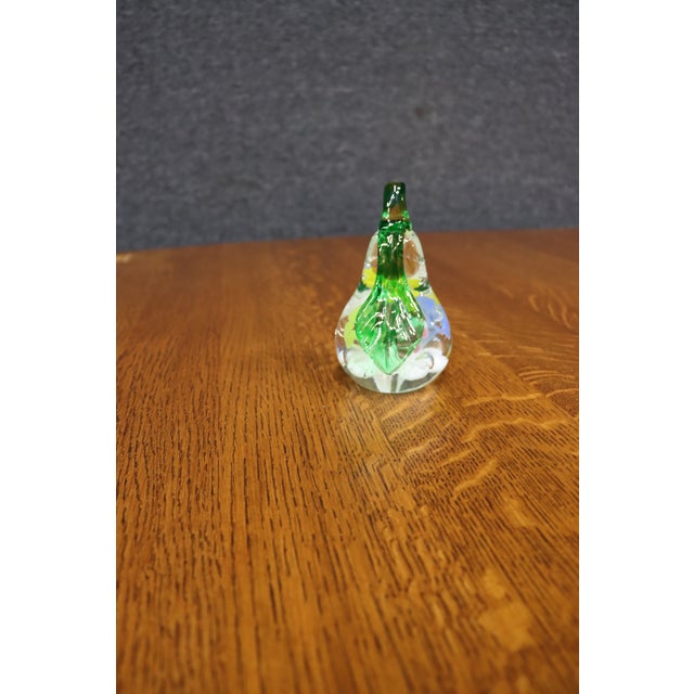 Murano Style Art Glass Pear Paperweight With Lampworked Flowers For Sale In Philadelphia - Image 6 of 7