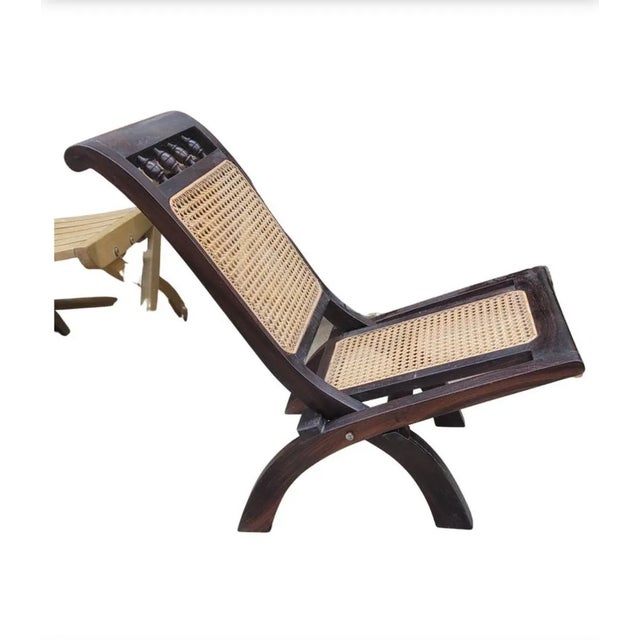 1920s Pair of Rosewood Cane Seat Folding Slipper Lounge Chairs For Sale - Image 4 of 9
