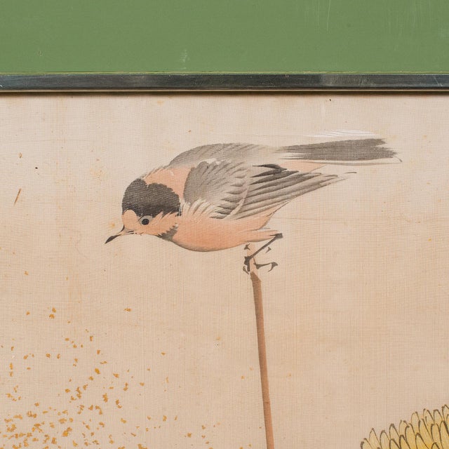 Glass 4' Tall Vintage Wall Panel, Oriental, Watercolour on Silk, Framed Art, Art Deco For Sale - Image 7 of 12