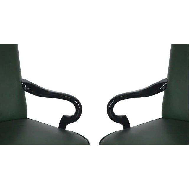 Vintage Queen Anne Green Library Office Lounge Armchairs - A Pair For Sale - Image 4 of 7