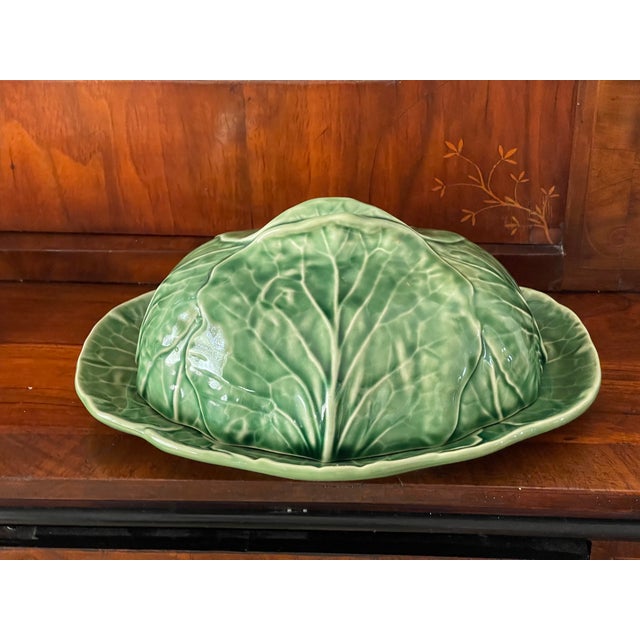Contemporary Great Bordallo Pinheiro Cabbage Majolica Dish With Cover For Sale - Image 3 of 8