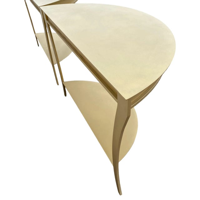 Vintage Mastercraft Style Demilune Console Tables in Gold Brass Coated Steel - A Pair For Sale - Image 9 of 12