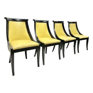 Late 20th Century Empire-Style Ebonized Black Lacquer & Yellow Leather Gondola Dining Chairs For Sale